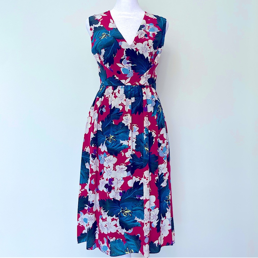 ERDEM Silk Floral Sleeveless Midi Dress